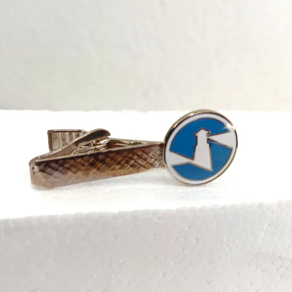 Vintage Tie Bar Clip Nautical Lighthouse Pop Art Deco Brass Cloisonne